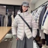 Hooded short down jacket with ribs for women, light and warm in winter, loose, fashionable and versatile white duck down casual coat details Picture